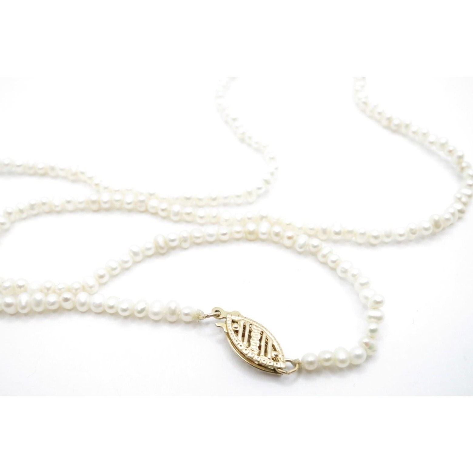 Vintage Freshwater Pearl Necklace 14k Yellow Gold Filigree Clasp 16" Strand